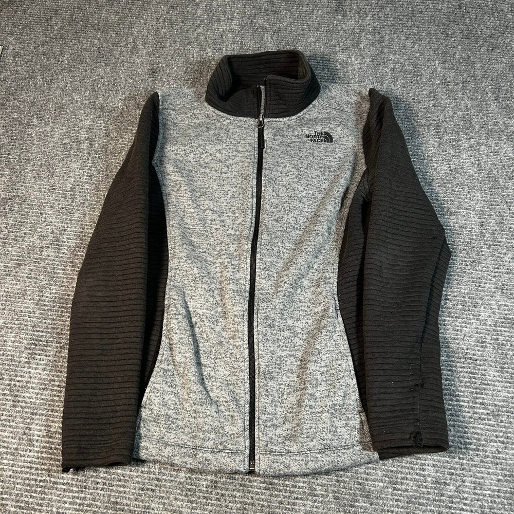 The North Face Full Zip Jacket Womens L Gray Excellent Ribbed Performance Fleece